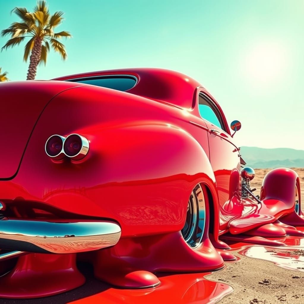 Melting Hot Rod in Surreal Pop-Art Style