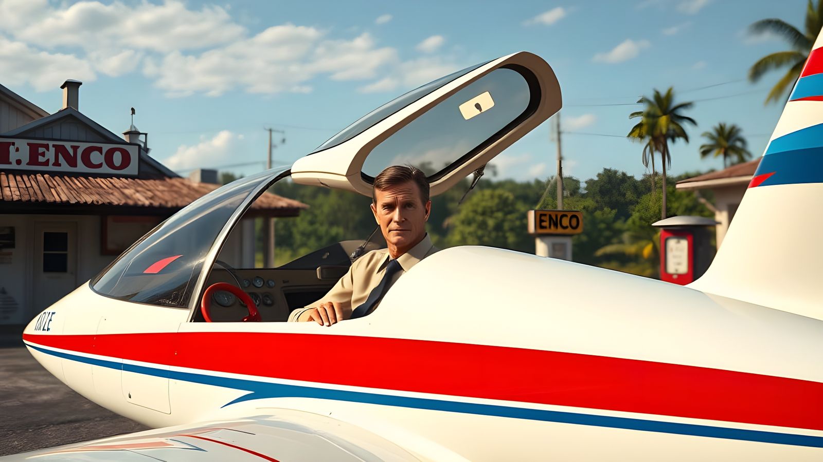 James Bond 007 in a BD-5J Mini Jet at an Old Gas Station