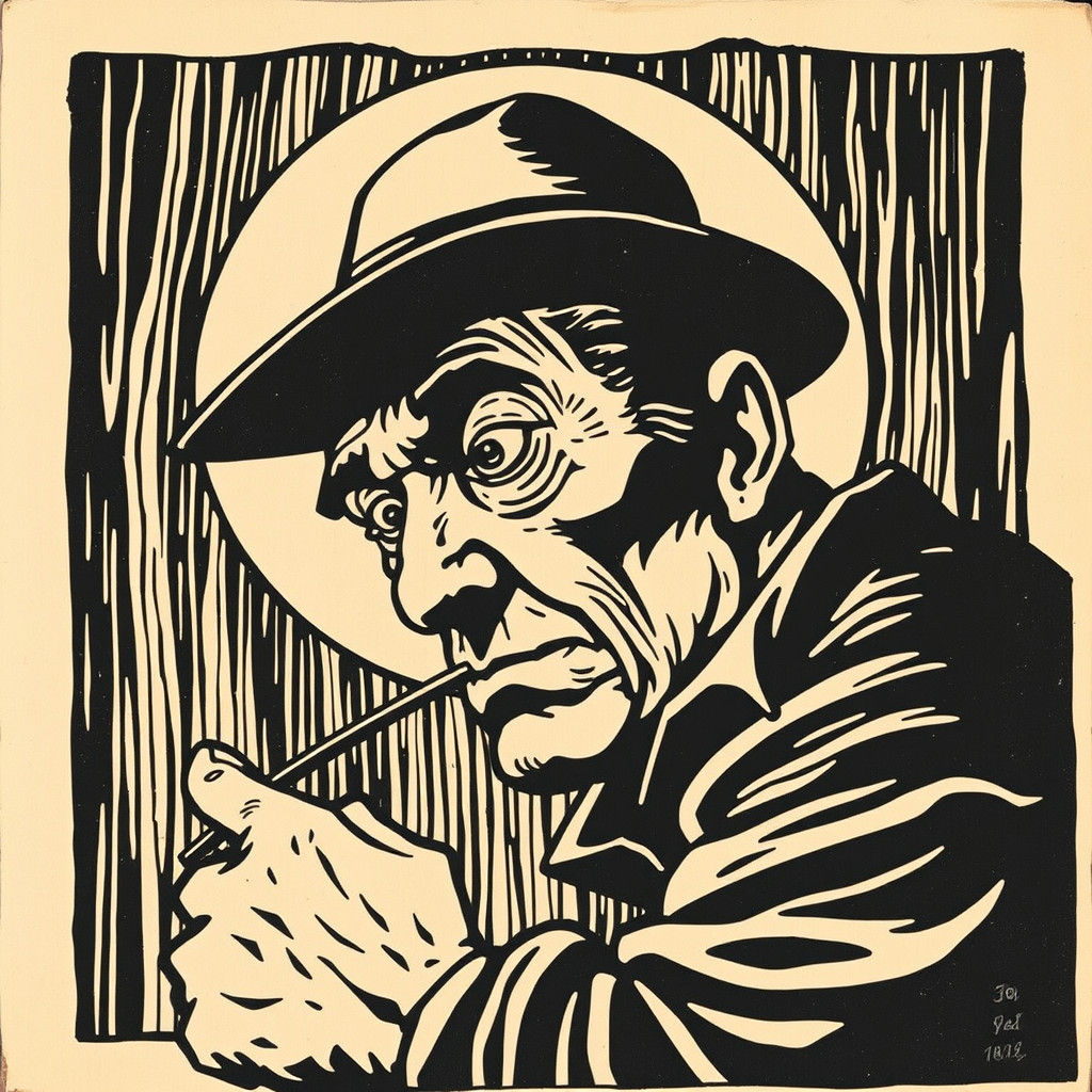 Woodcut Portrait in Traditional Style