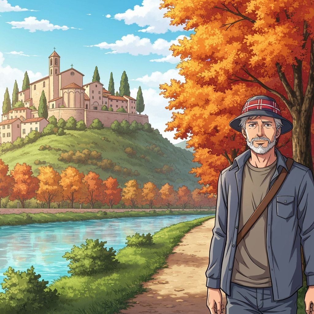 Serene Italian Man in Autumn Landscape