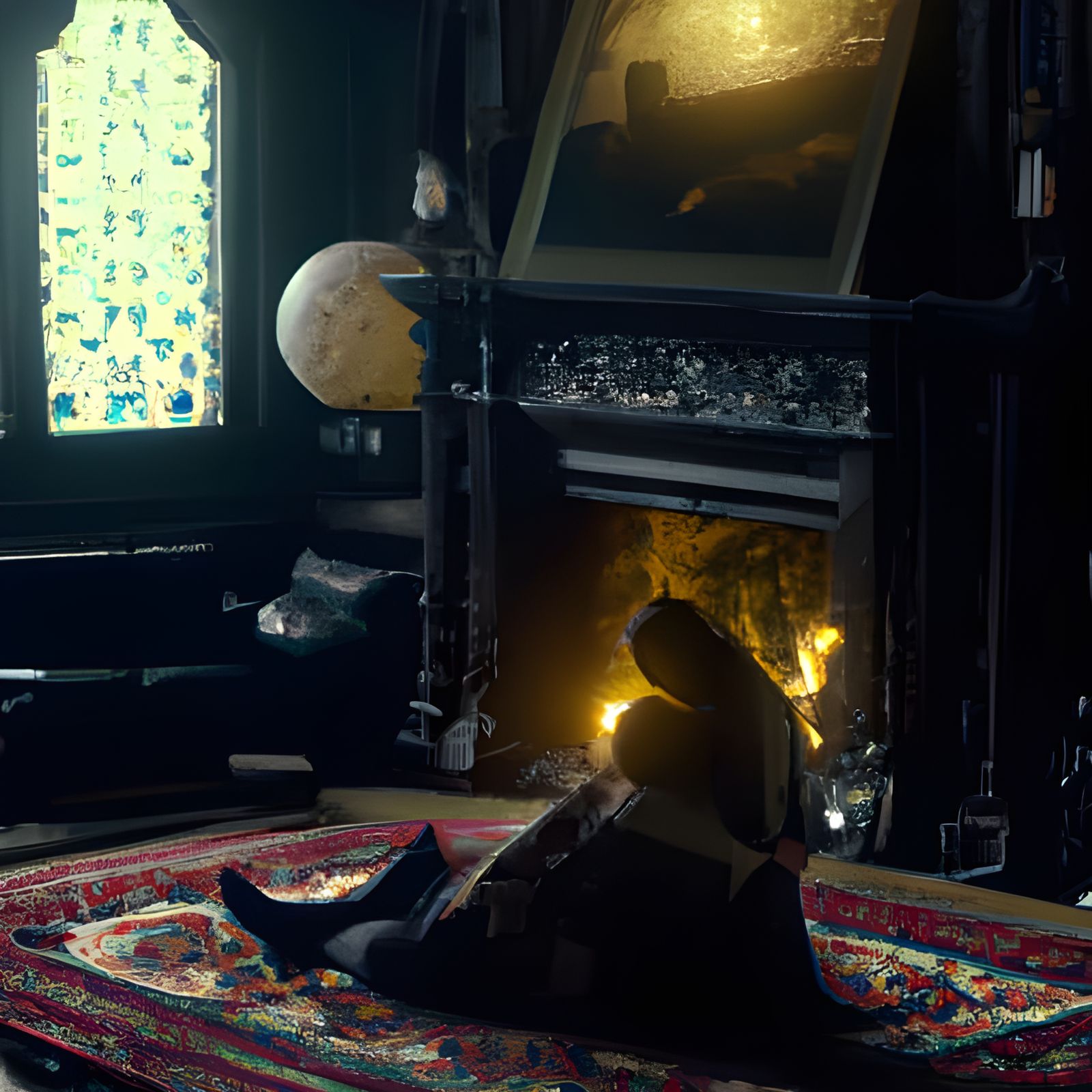 Gothic Lounge: Couple Cuddling by Fireplace