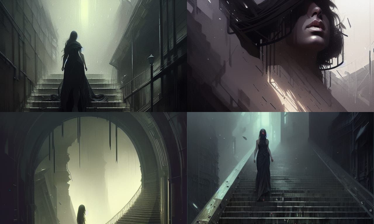 Endless Black Stairs Portrait, Hyperdetailed Digital Art