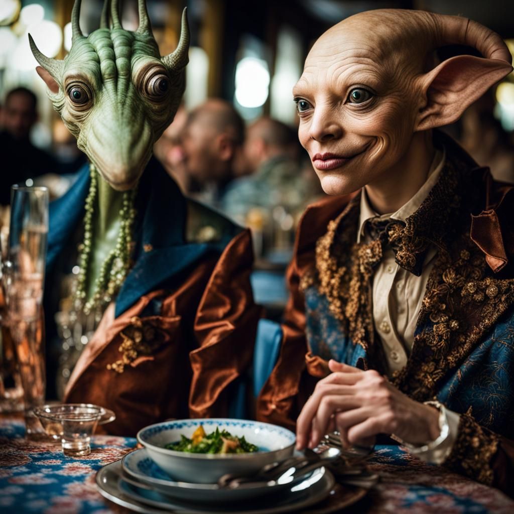 Exotic Aliens Celebrate in Surreal Restaurant: Masterpiece