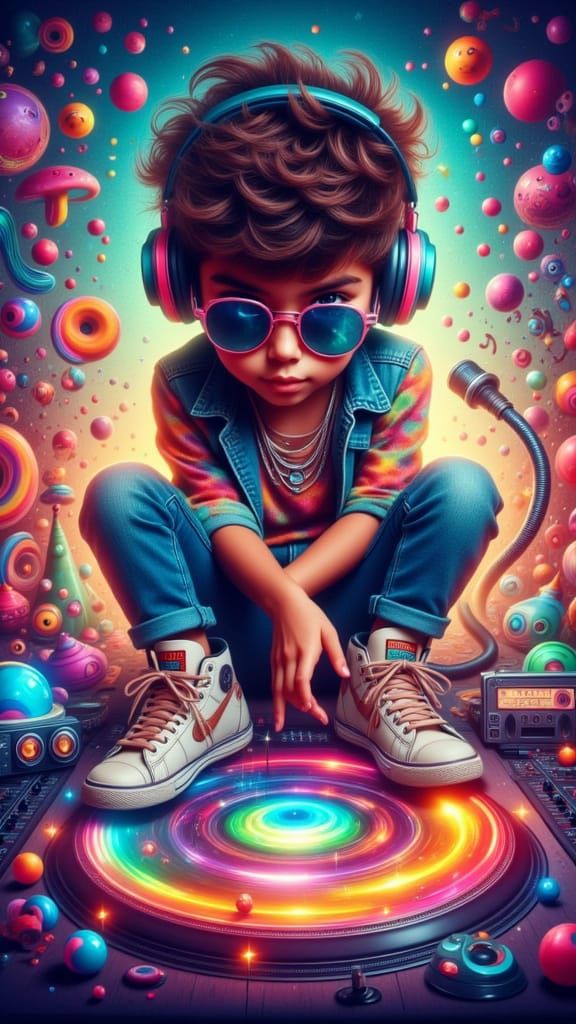 <lora:SparklePortraits:1.0> A funky animated scene where a v...