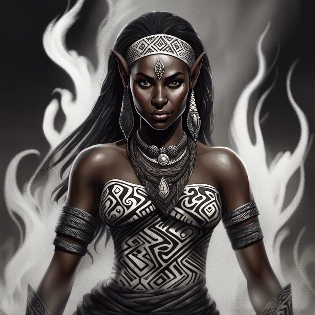 Dark Elf Sorceress Casting Fire Spell Portrait