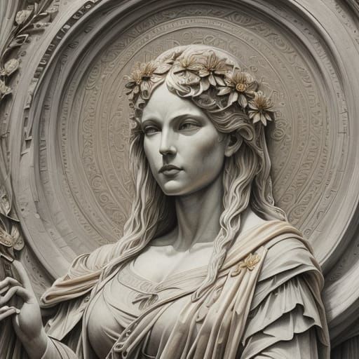 Canaletto Style Charcoal Drawing of Reclining Woman with Flo...