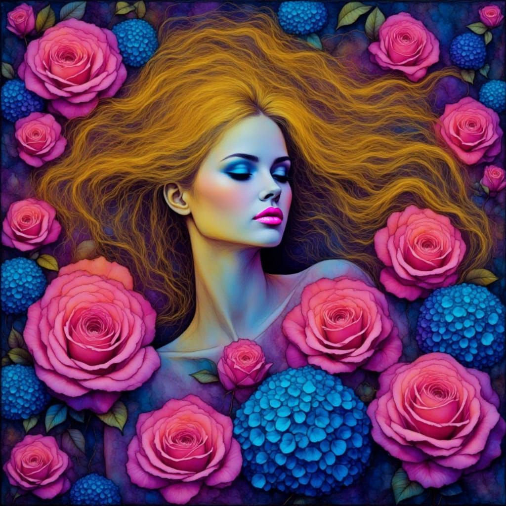 Fantastical Woman in Neon Chalk Art Style