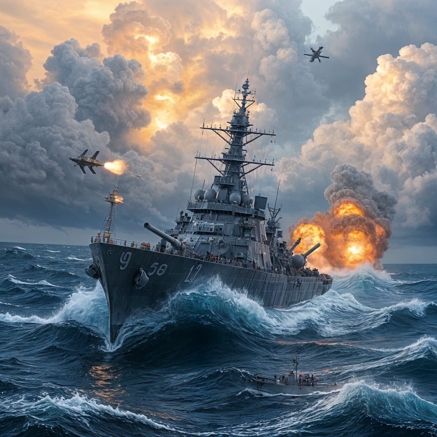 US Battleship Fires Missiles on Rough Ocean