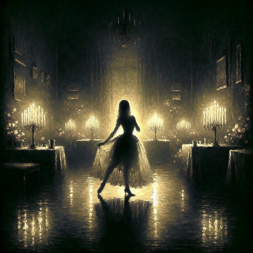Silhouette Dancer in Candlelight: Impressionist Matte Painti...