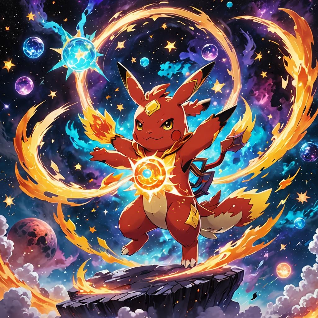 Cosmic Pokemon Feeds on Starlight in 3D Anime Art