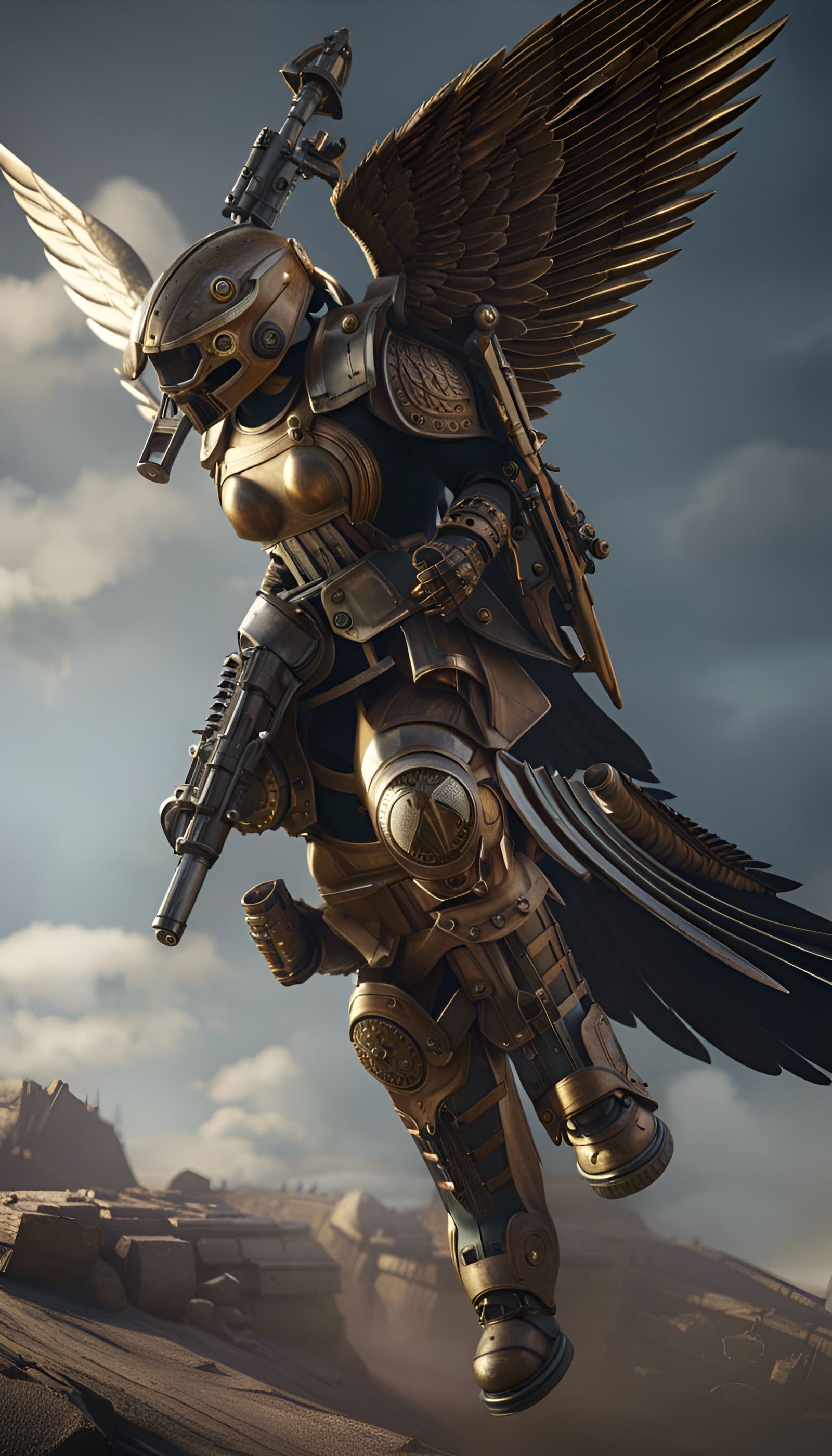 Dieselpunk Armored Angel Ready for Battle