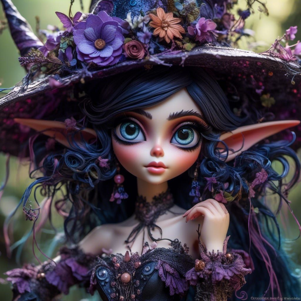 Adorable Pixie Witch in a Whimsical Garden