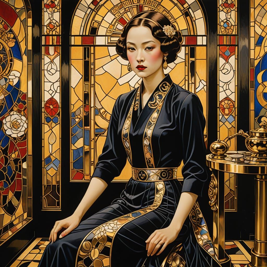 Elegant Shopkeeper in Art Deco Macha Style