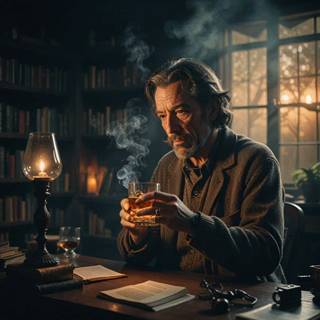 Philosophical Sage Amidst Whiskey and Wisdom