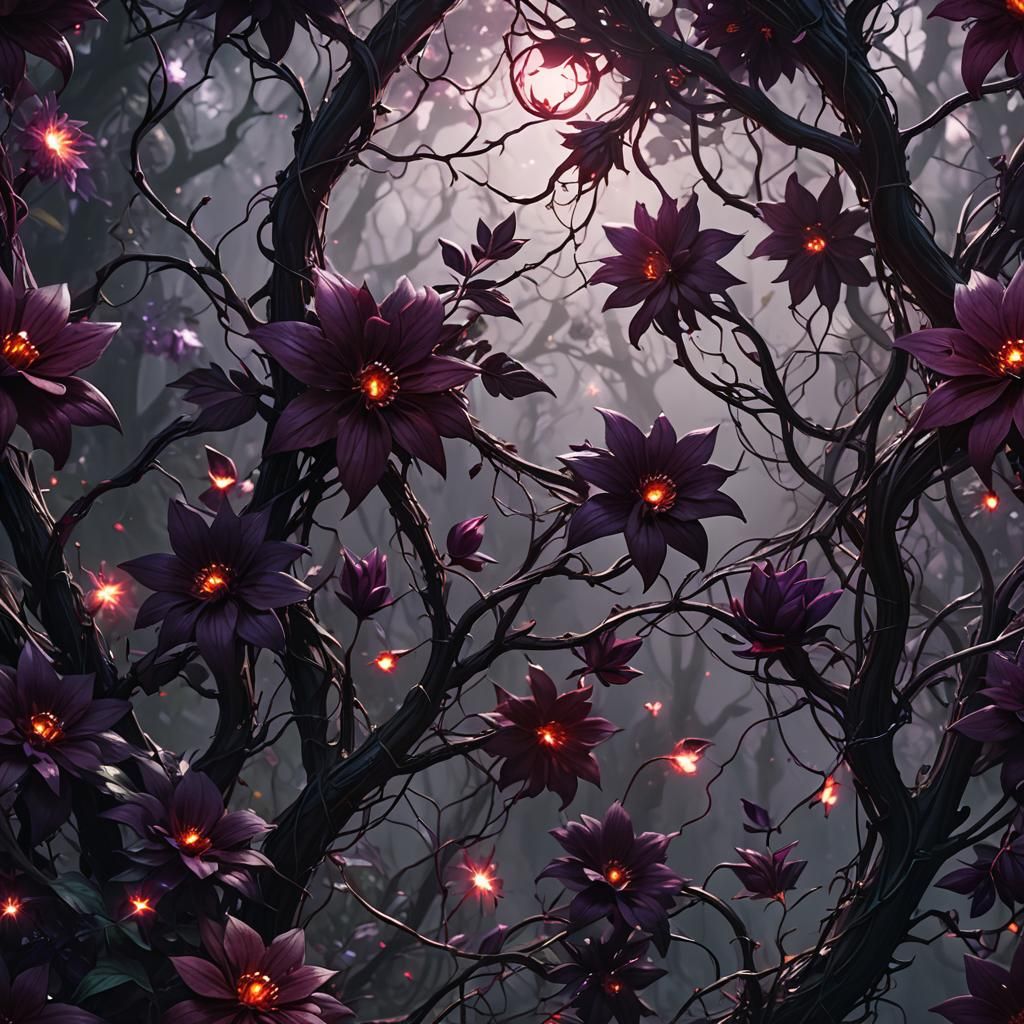 Mystical Forest with Purple Flowers in Spline Art Style