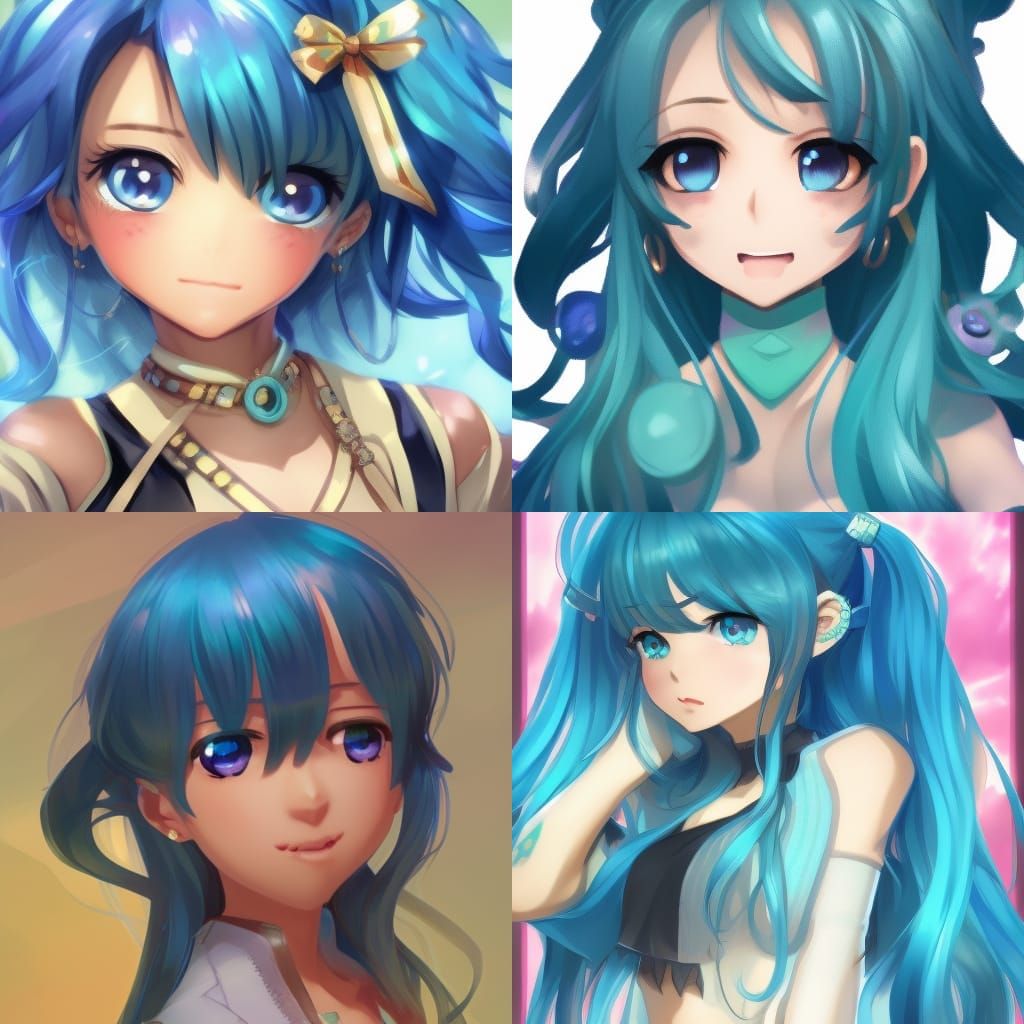 Turquoise-Haired Gacha Character Portrait, Detailed Digital ...