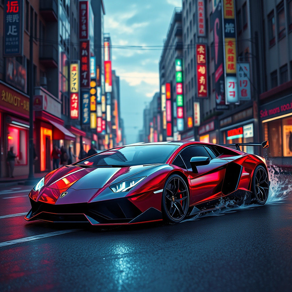 Lamborghini Skidding Through Tokyo Neon Streets