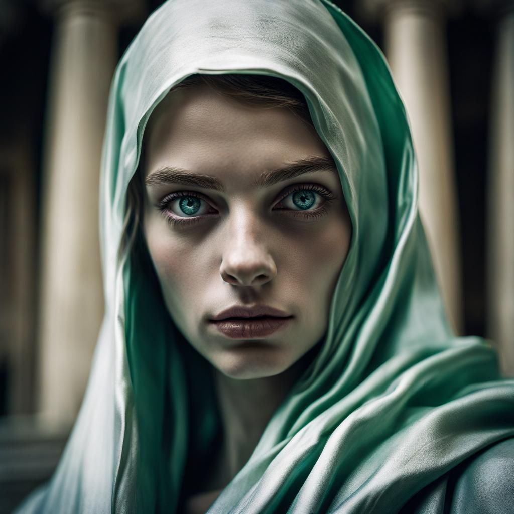 Elegant Woman Portrait with Grecian Statue