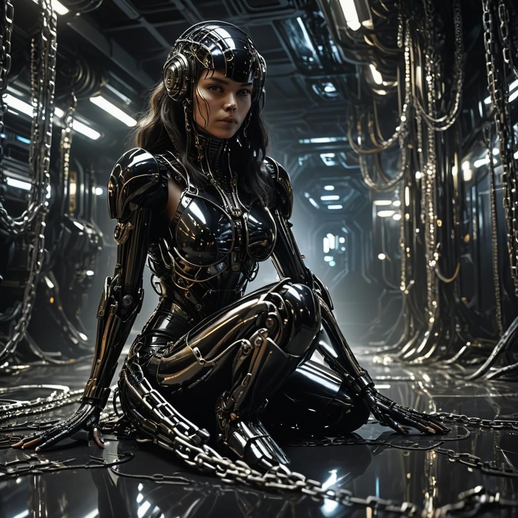 Cyber Sci-Fi Figure in Dimly Lit Room