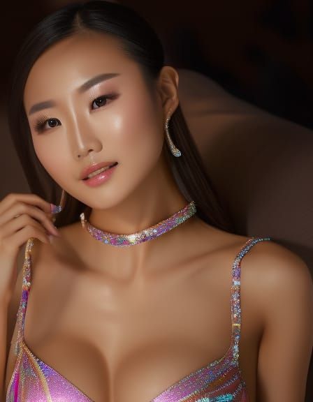 Stunning Chinese Woman in Sparkling Bikini, 8K Photo