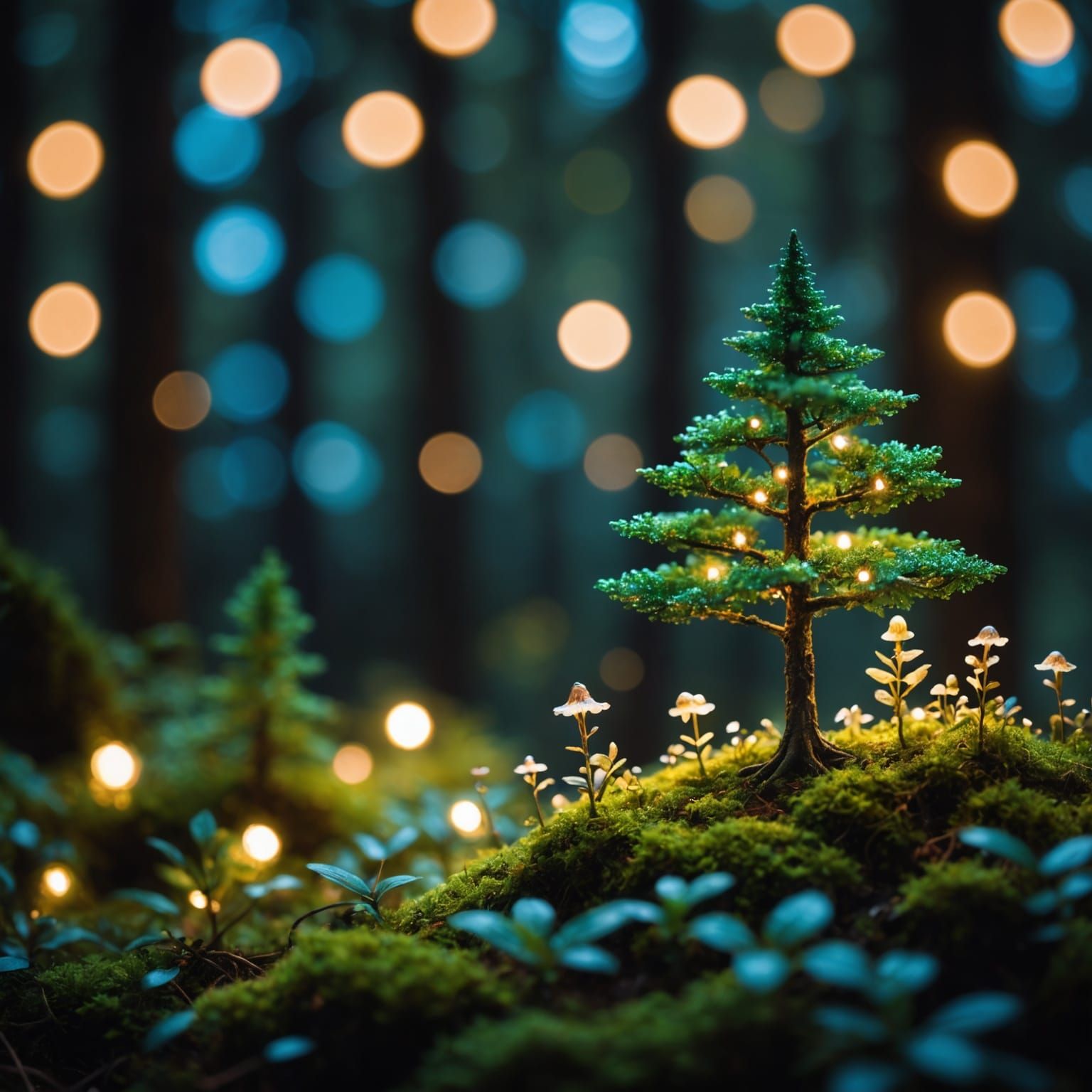 Enchanting Miniature Night Fairy Forest with Bokeh