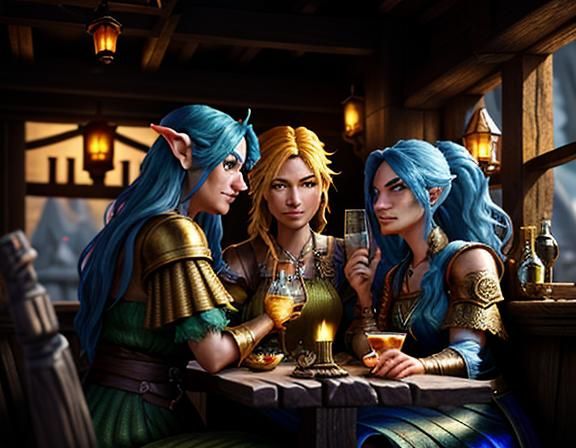 Goblins Enjoying Cocktails in a Detailed Tavern