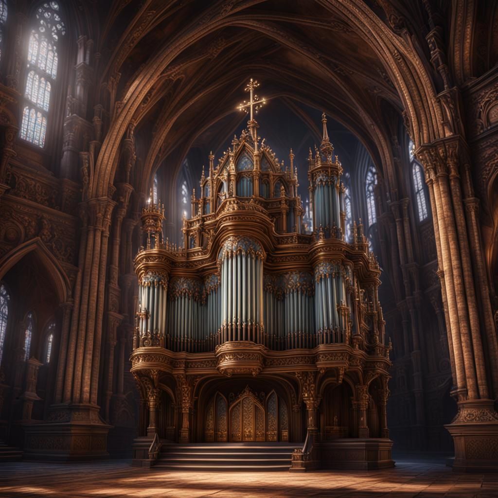 Ornate Church Organ in Detailed Matte Painting Style