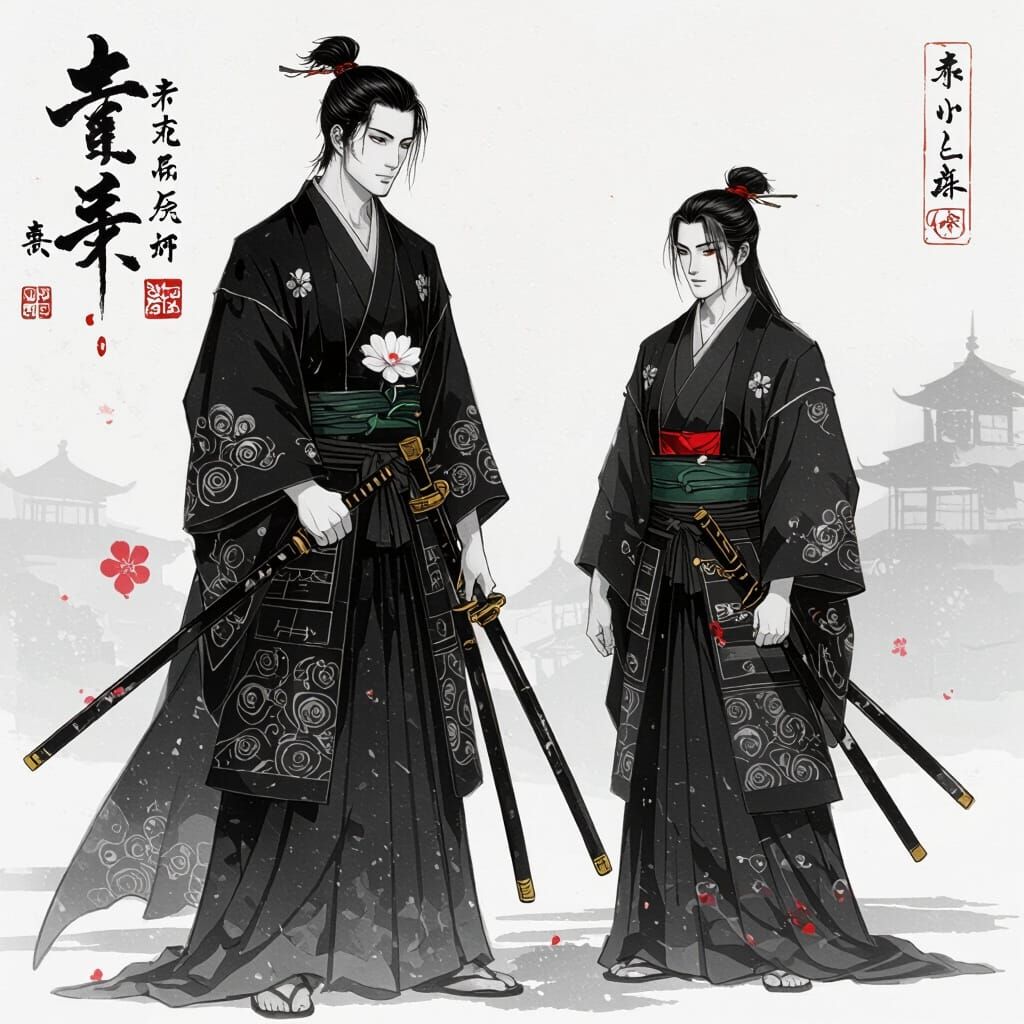 Gay Samurai with Flower in Japanese Aesthetic