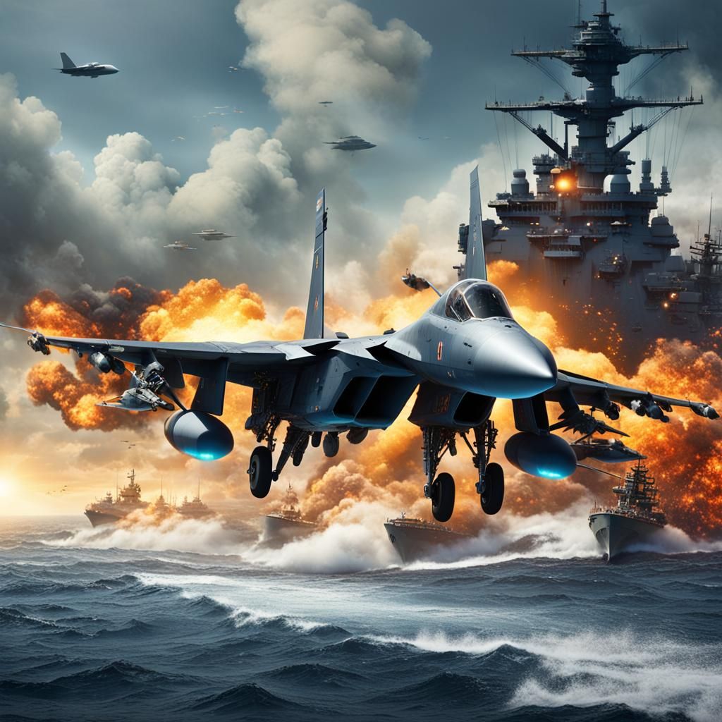 F15 Jet Chase Over Atlantic: Detailed Matte Painting