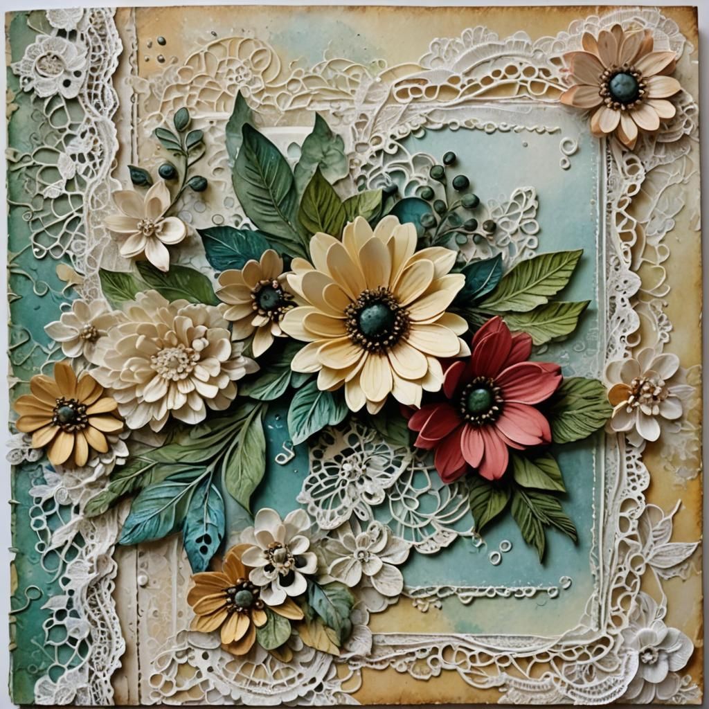 Floral Lace Scrapbook Page in Majolica Style