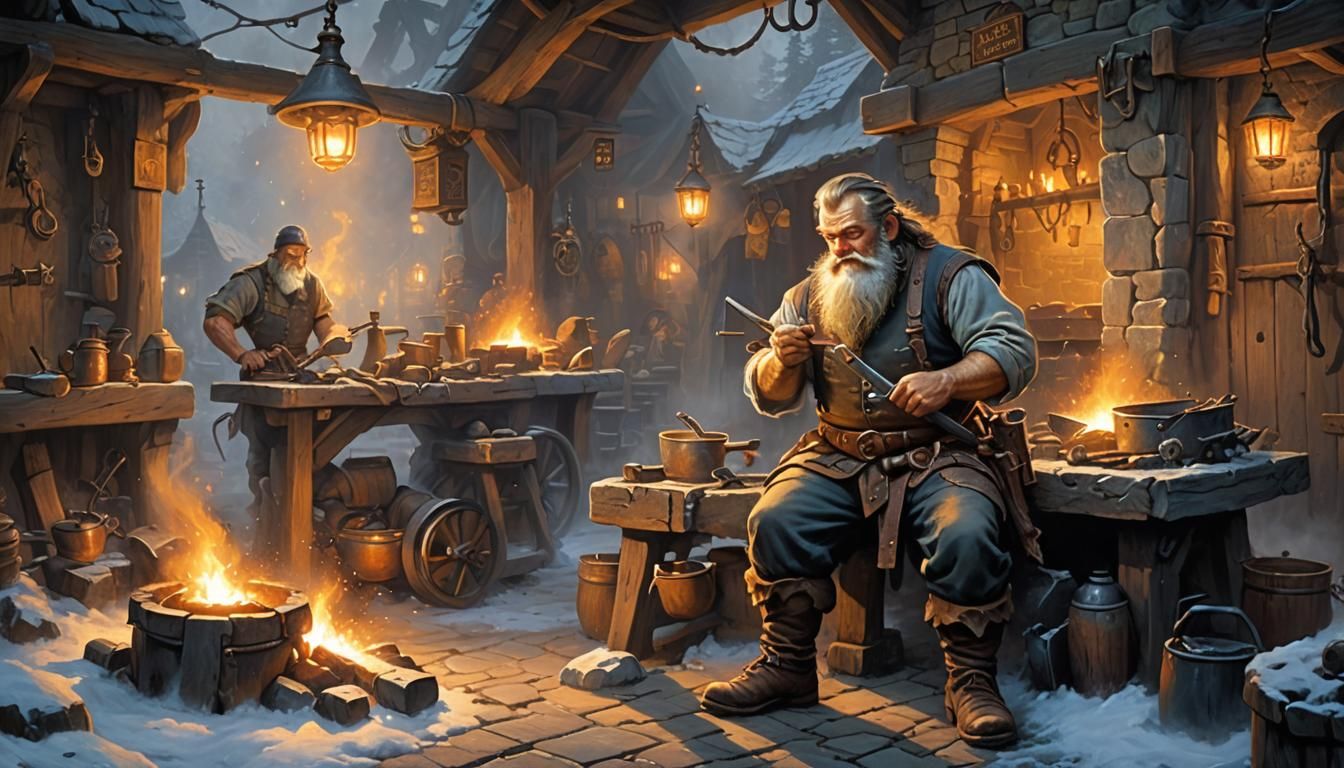 Dwarven Blacksmith at Forge in Ethereal Fantasy Style