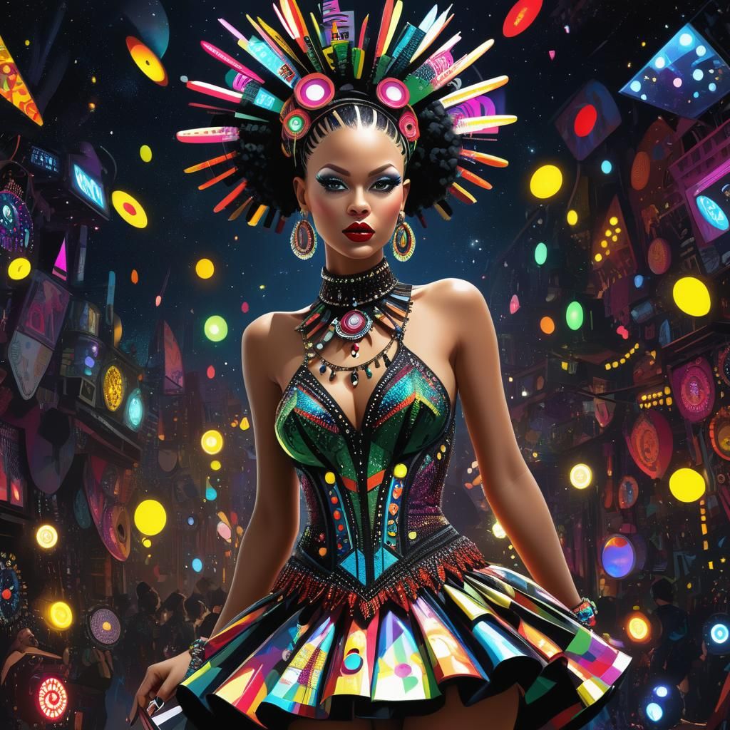 Female Raver in Nightclub Artwork