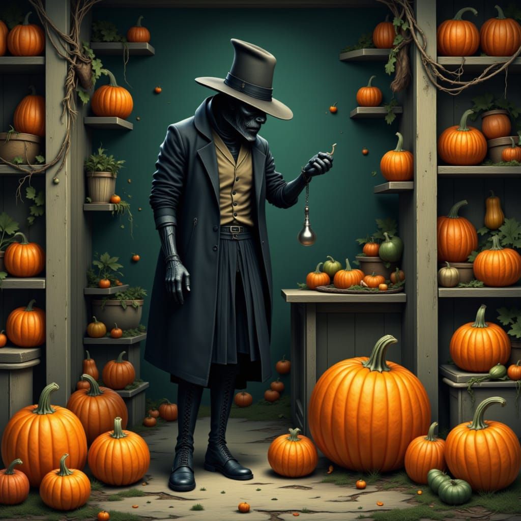 Dullahan's Halloween Harvest: A Spooky Farmstall Scene