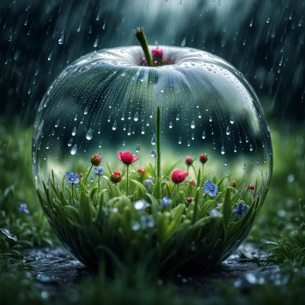 Hyperrealistic Floral Meadow in Crystal Apple