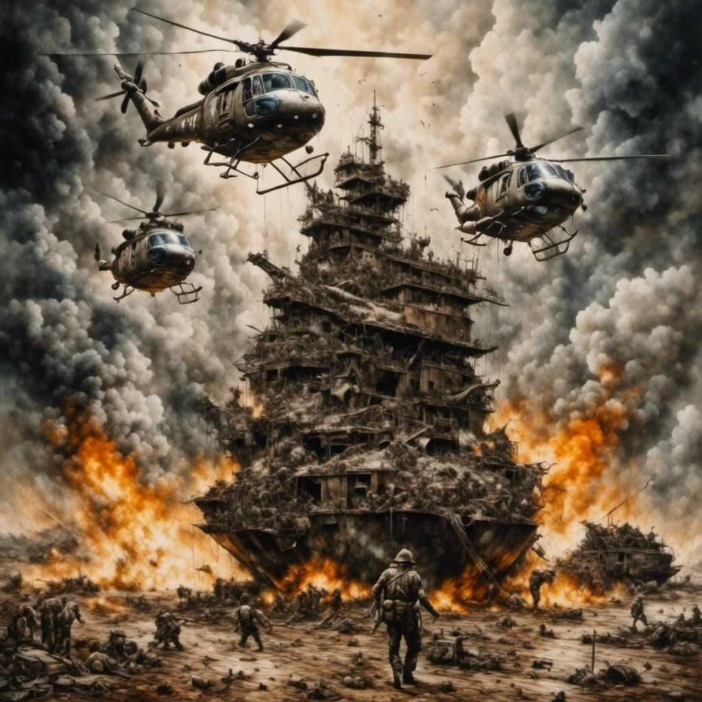 Surreal Vietnam War Battle in Dark Fantasy Style
