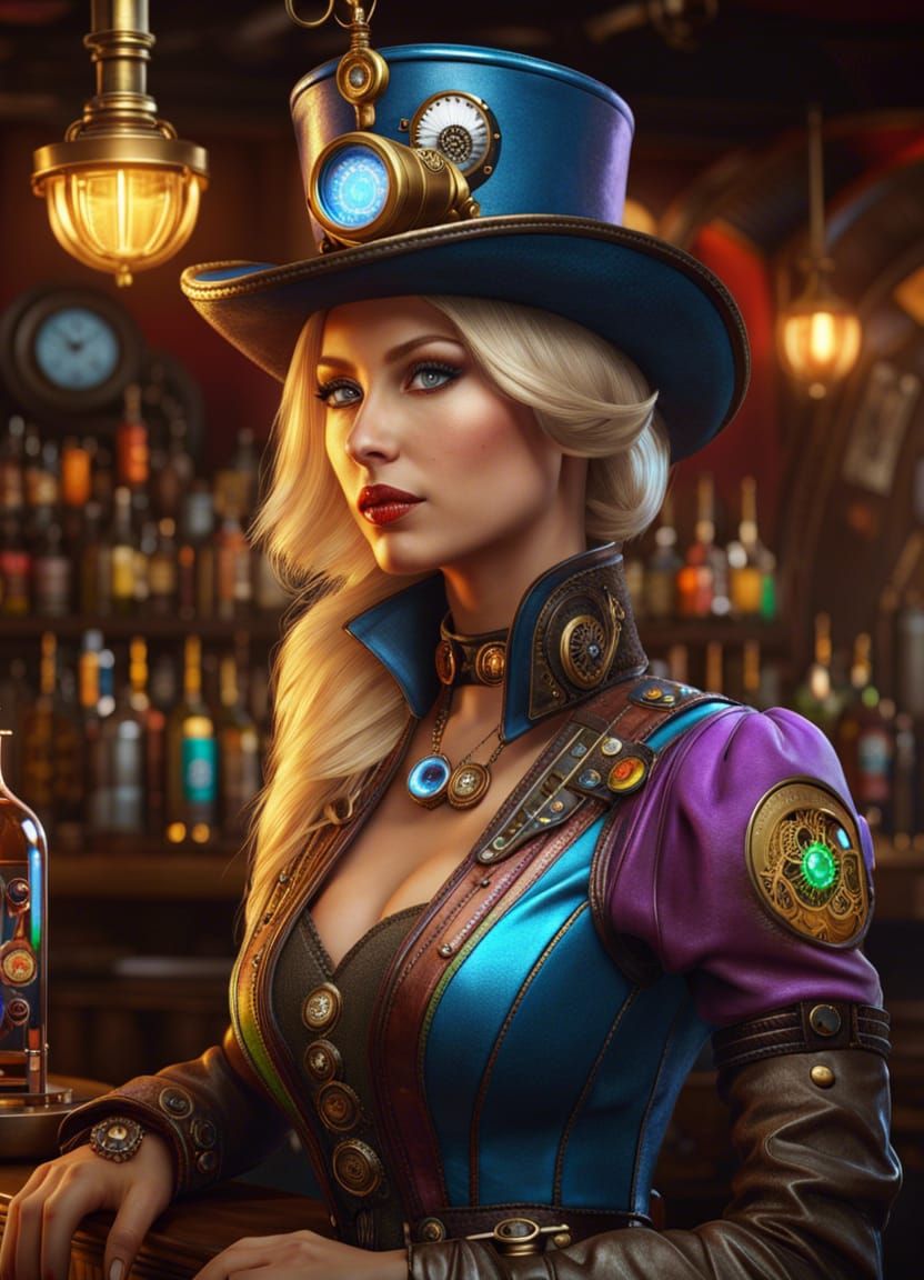 Steampunk Russian Bar Girl Illustration in 4K