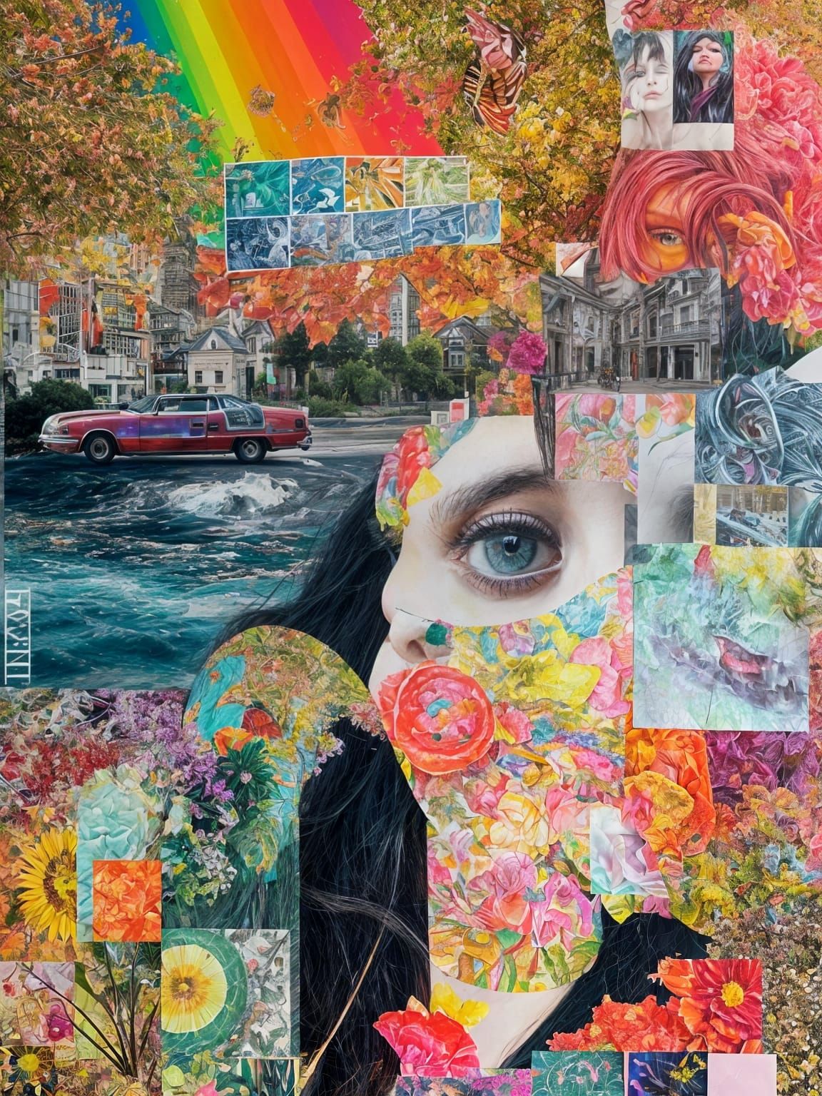 Dream Portrait Collage in Vibrant Rainbow Hues