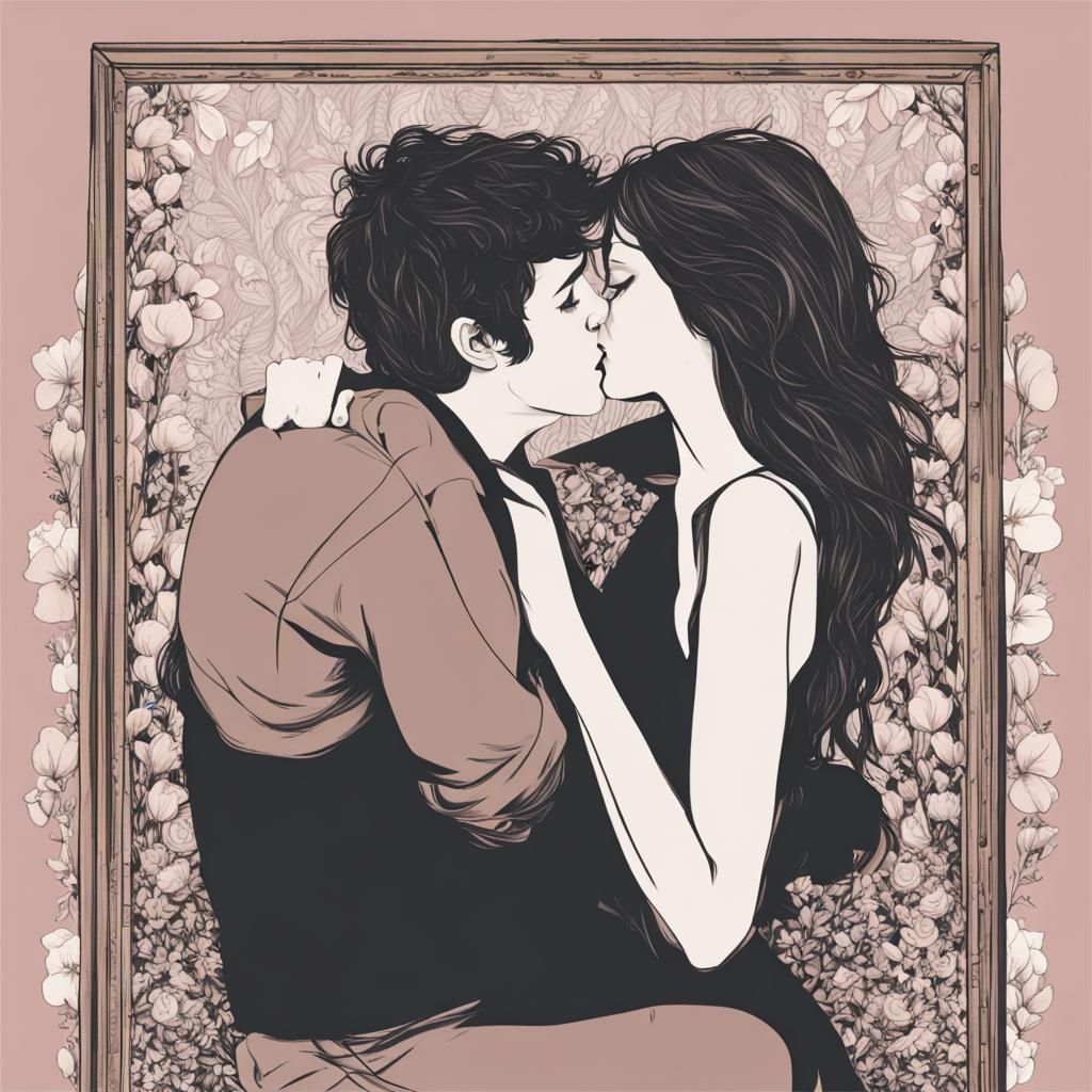 Romantic Kiss Between Two Figures