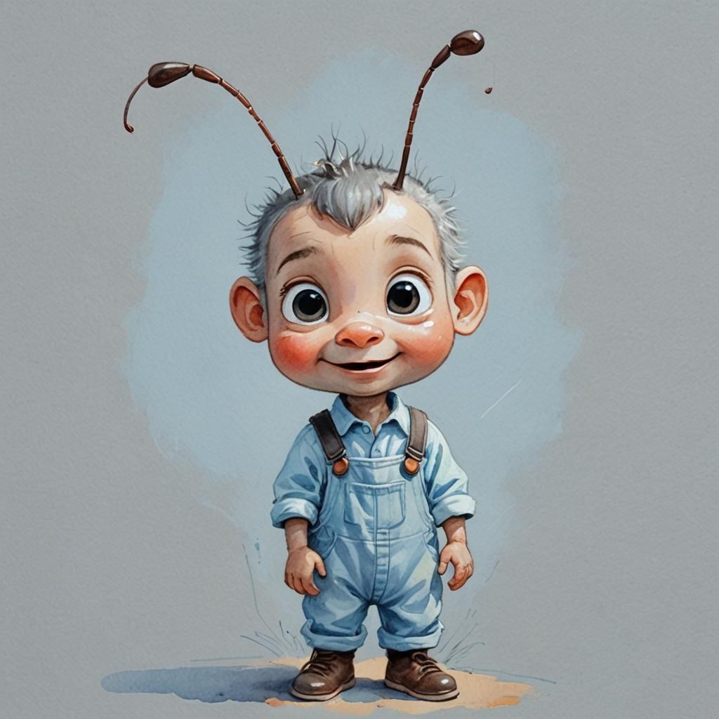 Cute Ant Child's Emotional Journey: Gouache Style
