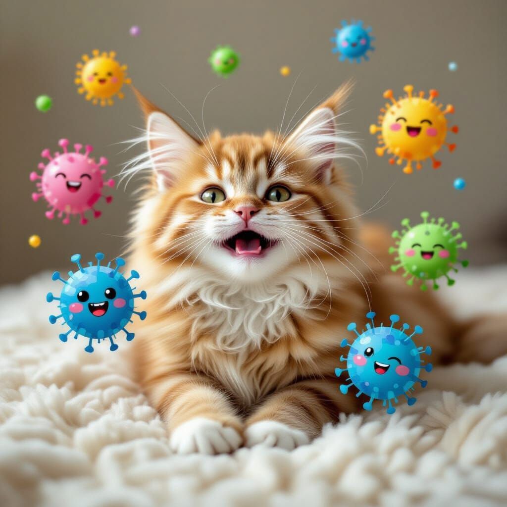 Playful Viruses on Fluffy Kitty