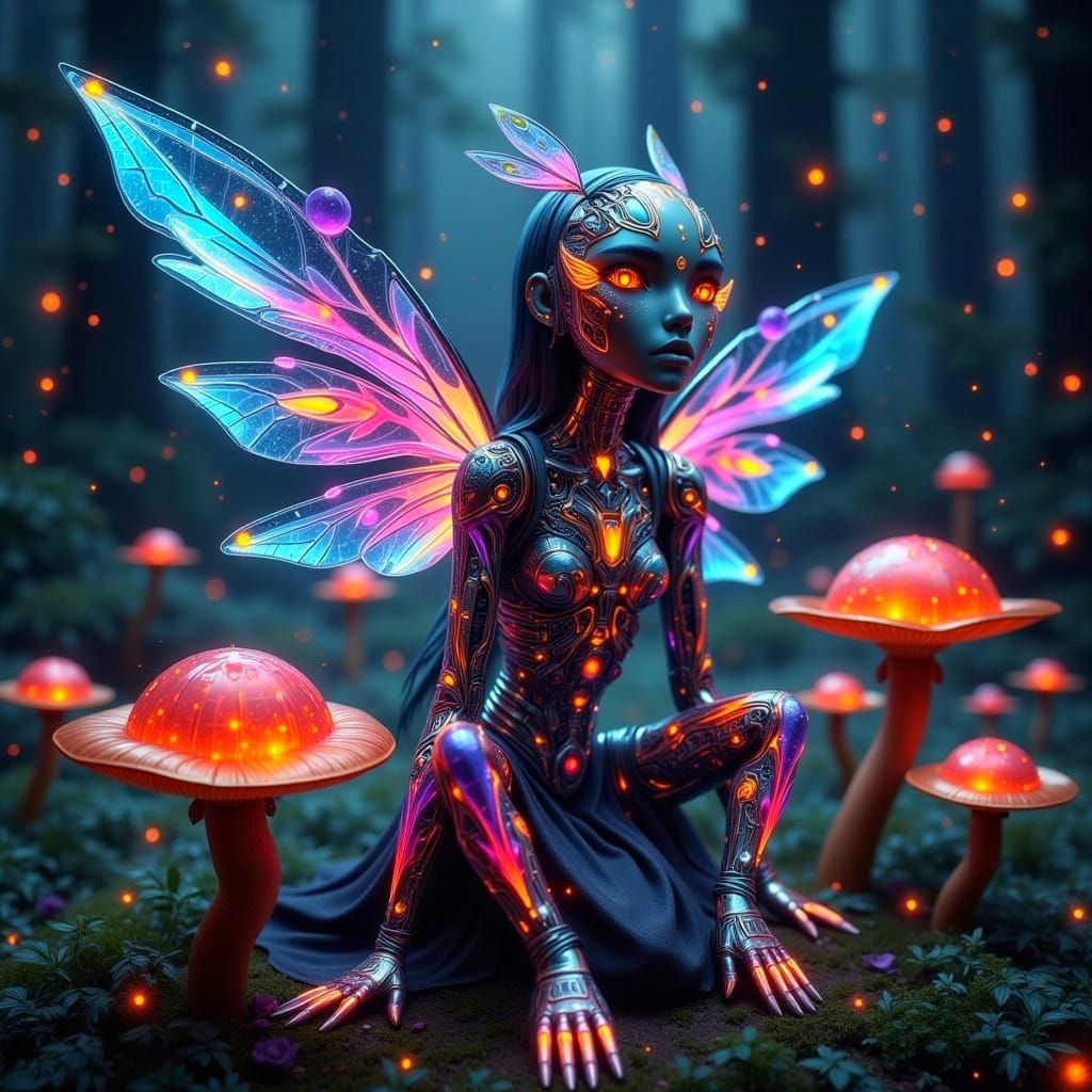 Cybernetic Fae in Glitchcore Forest