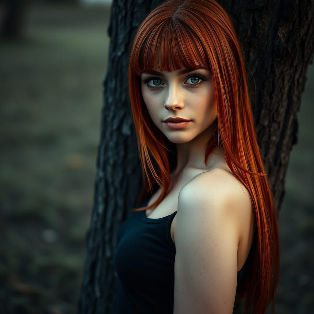 Sensual Young Woman Embracing Moody Cinematic Setting