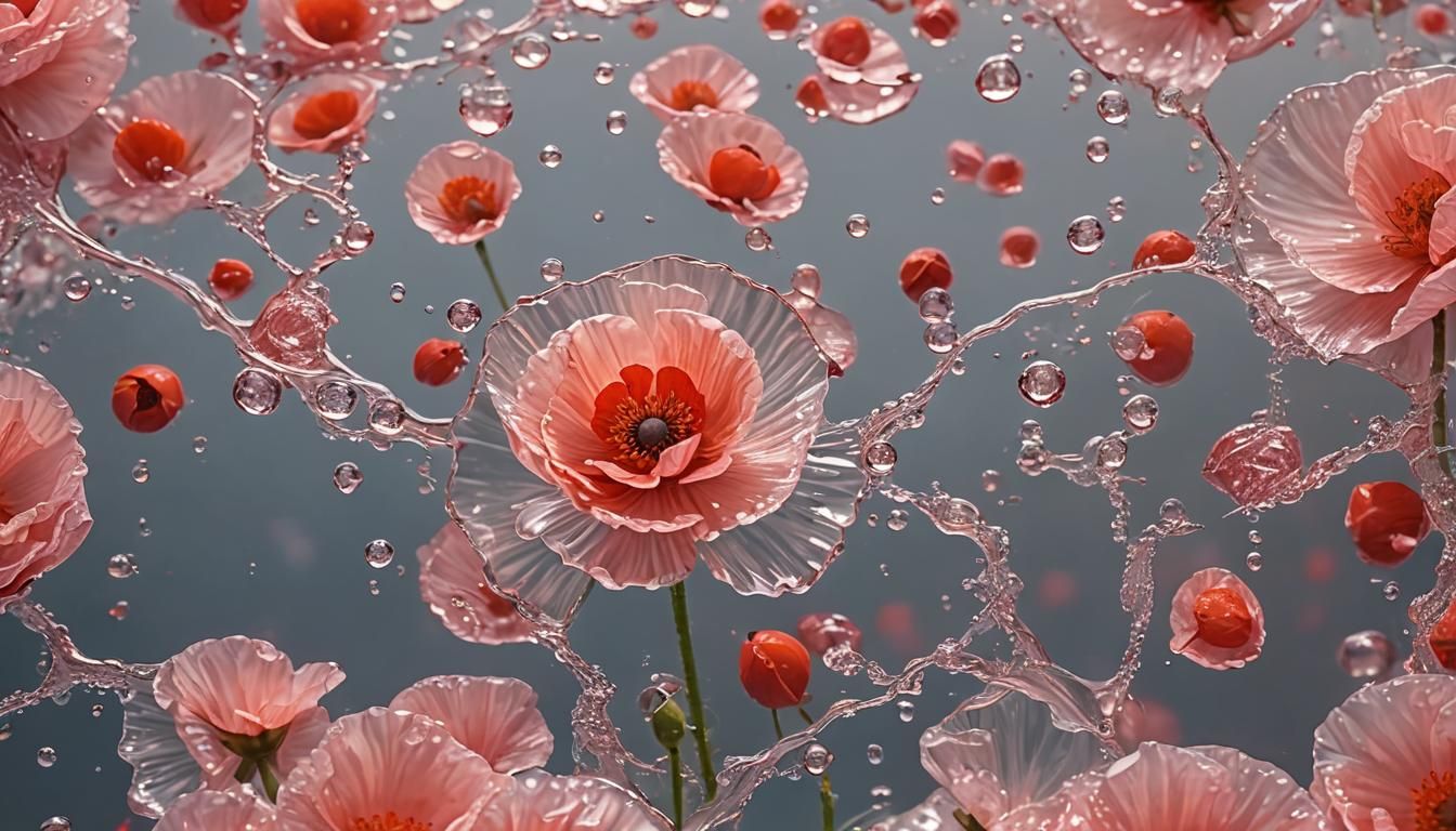 Poppy Flower Close-Up in Rose Gold Fantasy Art