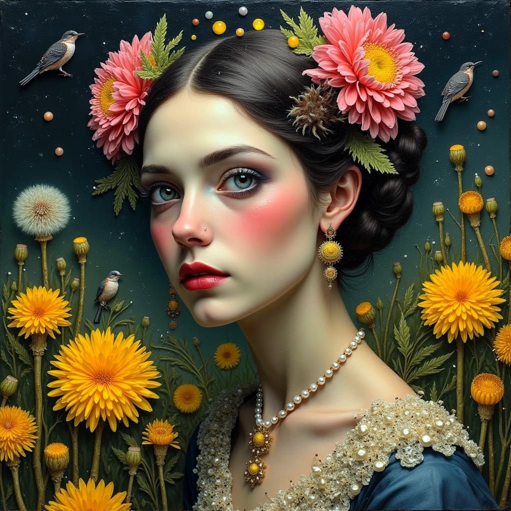 Surreal Portrait of a Romantic Dreamer in a Vibrant Garden
