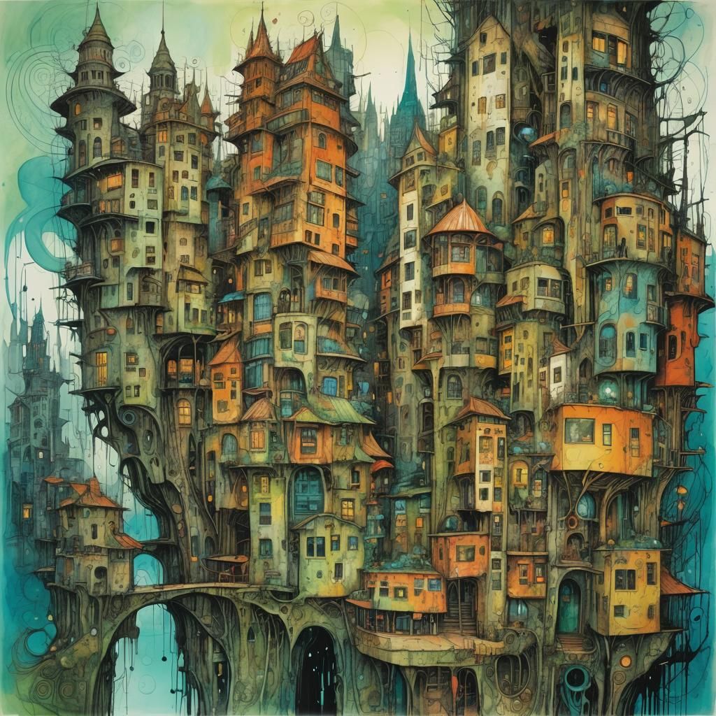 Colorful Abstract Cityscape Inspired by Expressionism