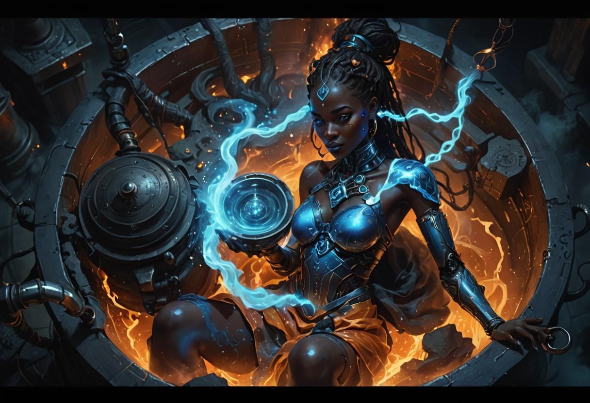 Cybernetic Alchemist in Vibrant Digital Painting Style