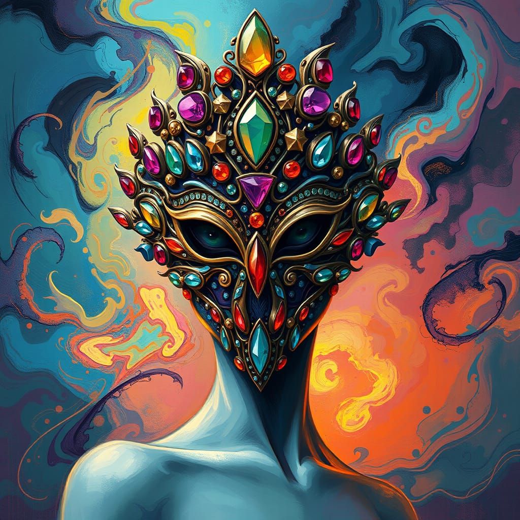Mystical Masked Figure in Gemstone Adornment