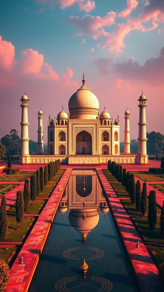 Majestic Taj Mahal in Vibrant Fantasy Landscape