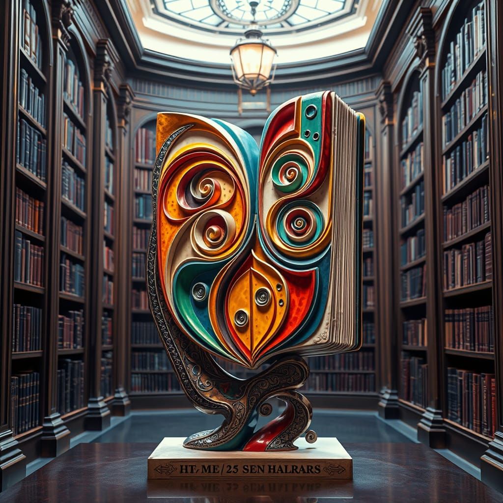 Vibrant Book Sculpture in Kinetic Dance