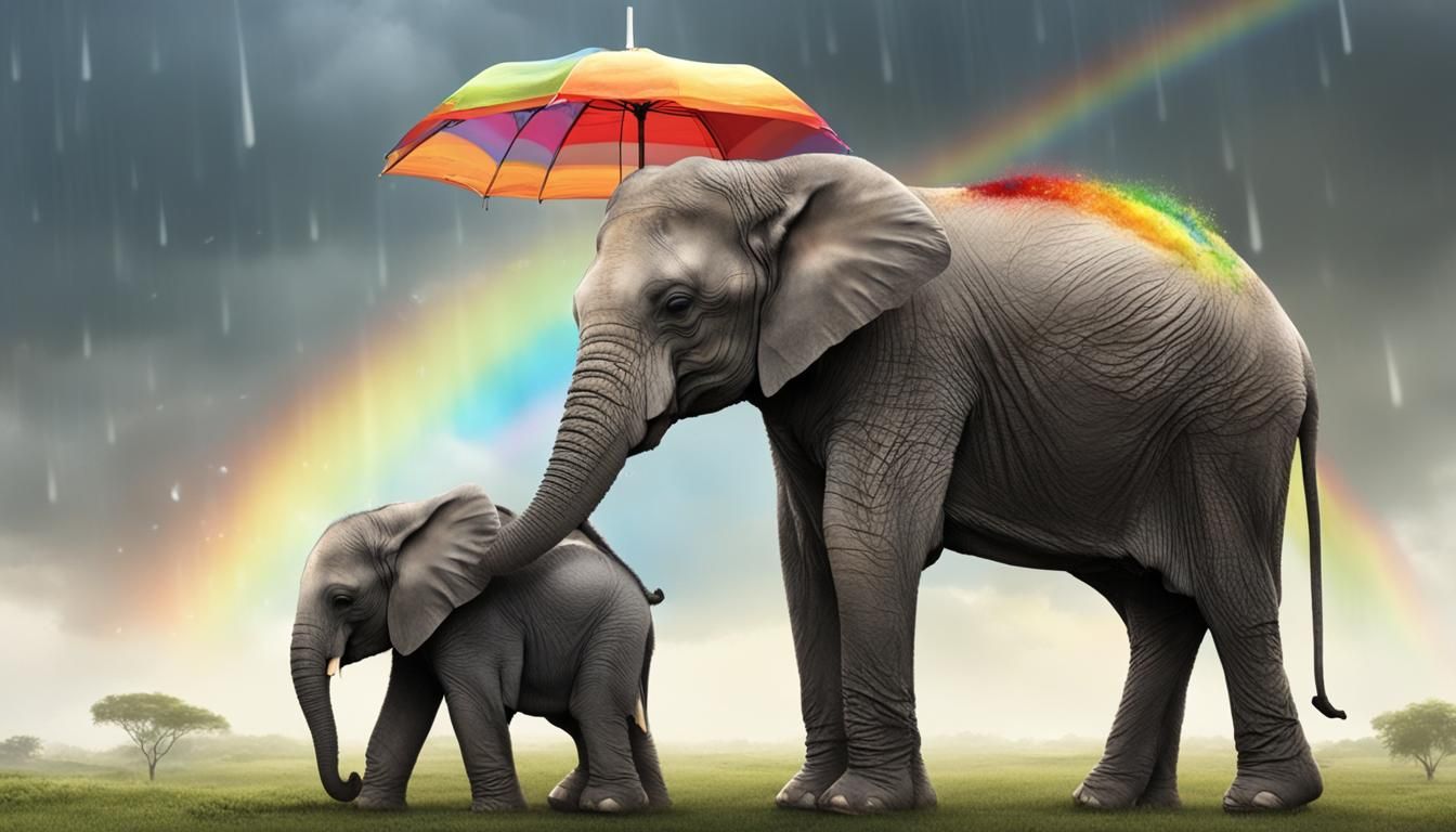 Adorable Elephants Share Rainy Day Rainbow